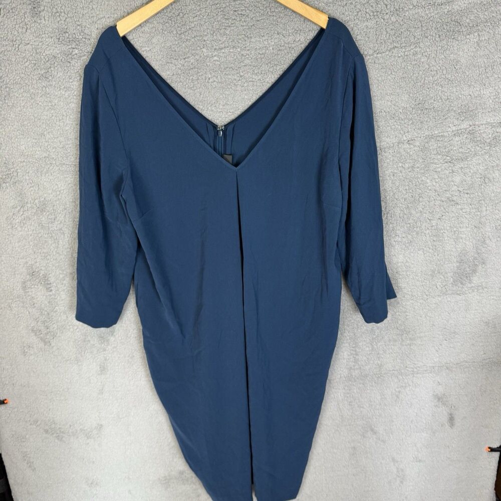 St. John Dress Womens 10 Lapis Blue V-Neck Cocoon Pockets 3/4 Sleeve Shift